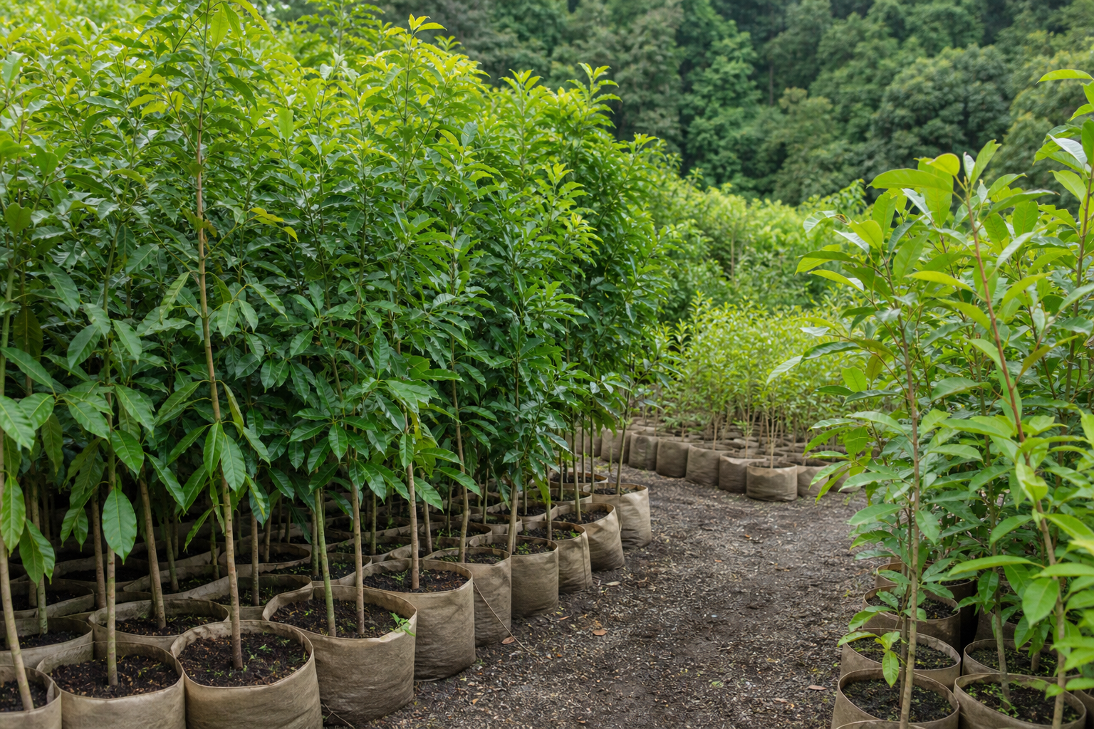 Árboles jóvenes cultivados en vivero