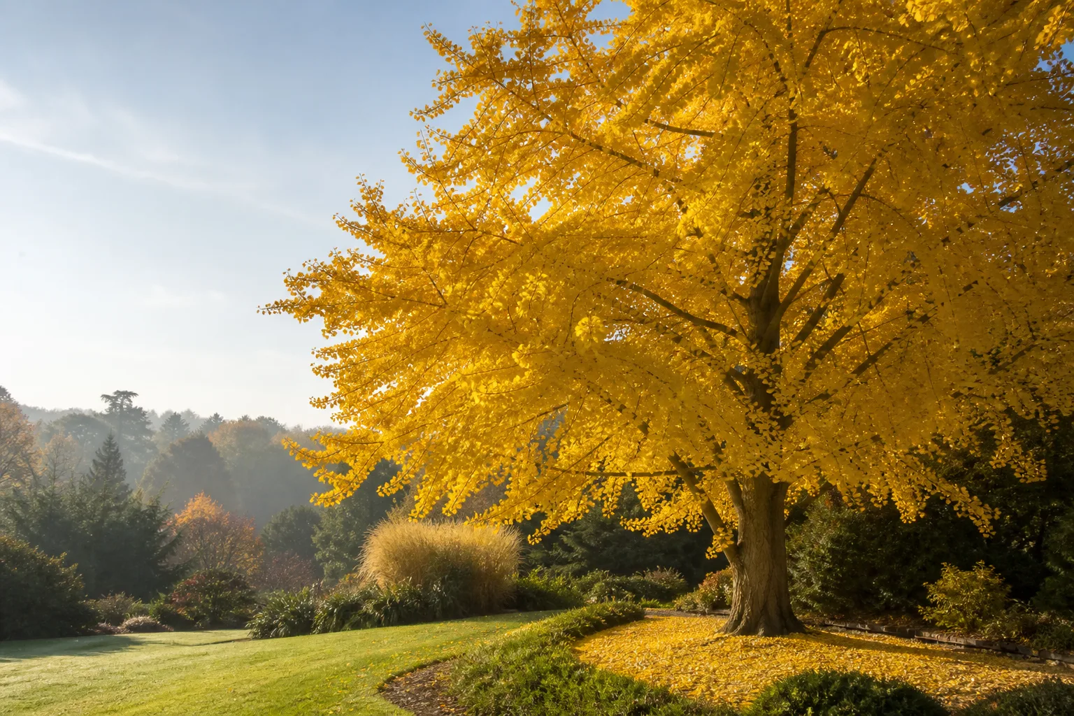 Ginkgo maduro con hojas doradas en otoño