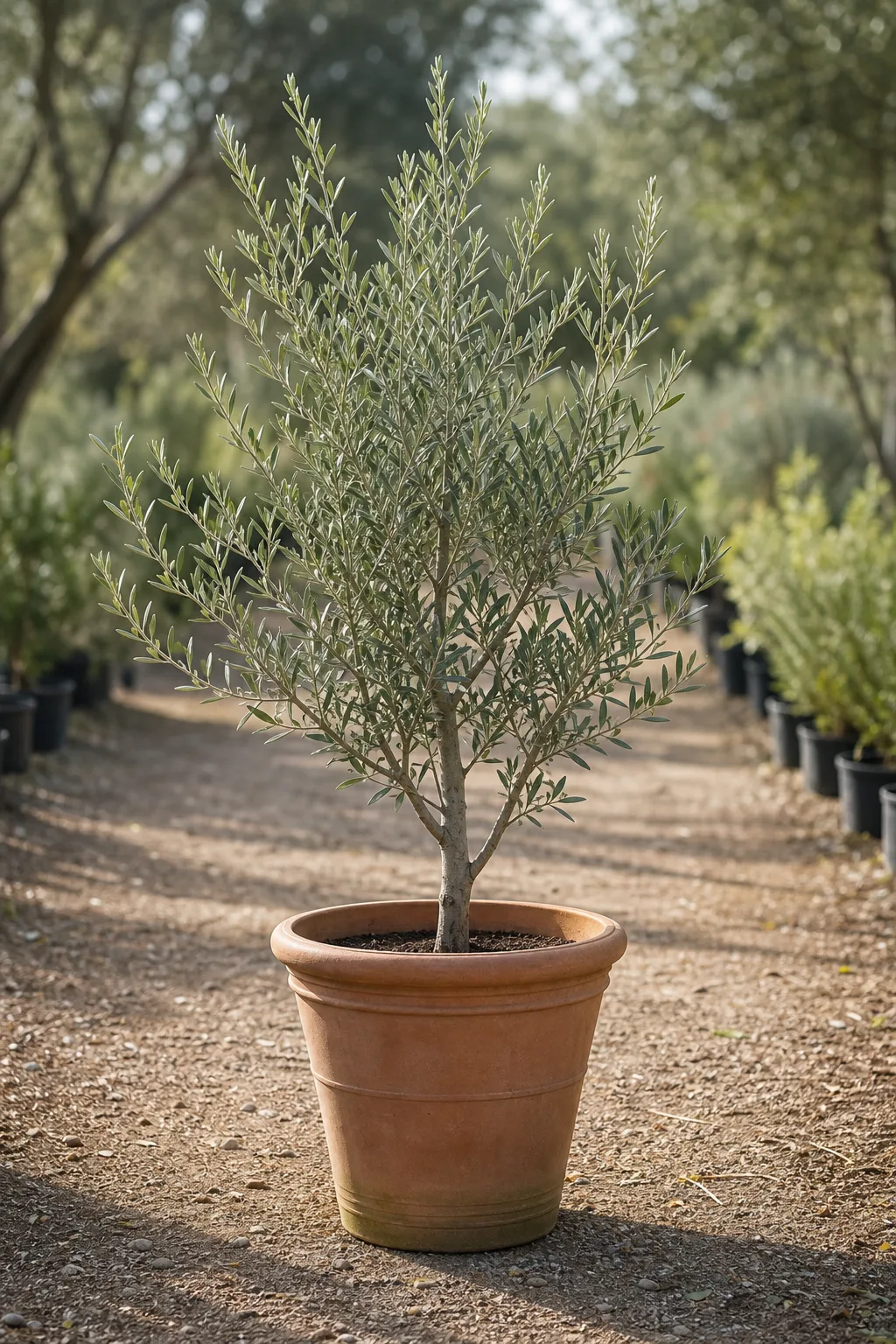 Olivo joven en maceta de vivero
